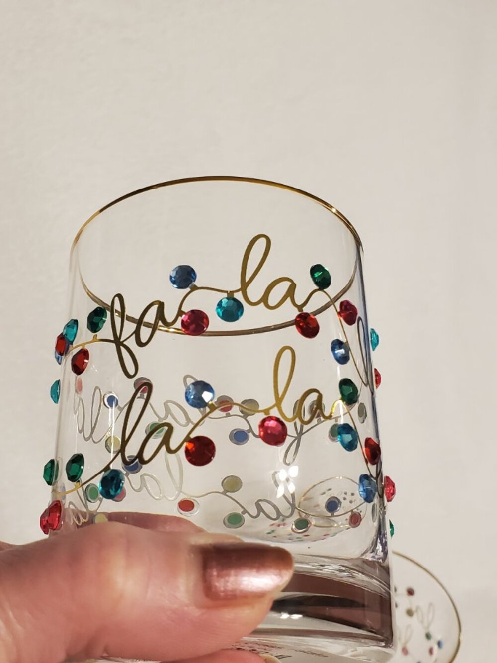 Mary Square Rhinestone Lights Rocks Glass Set -Gold Rim Brand New! Great Gift! - Picture 8 of 14